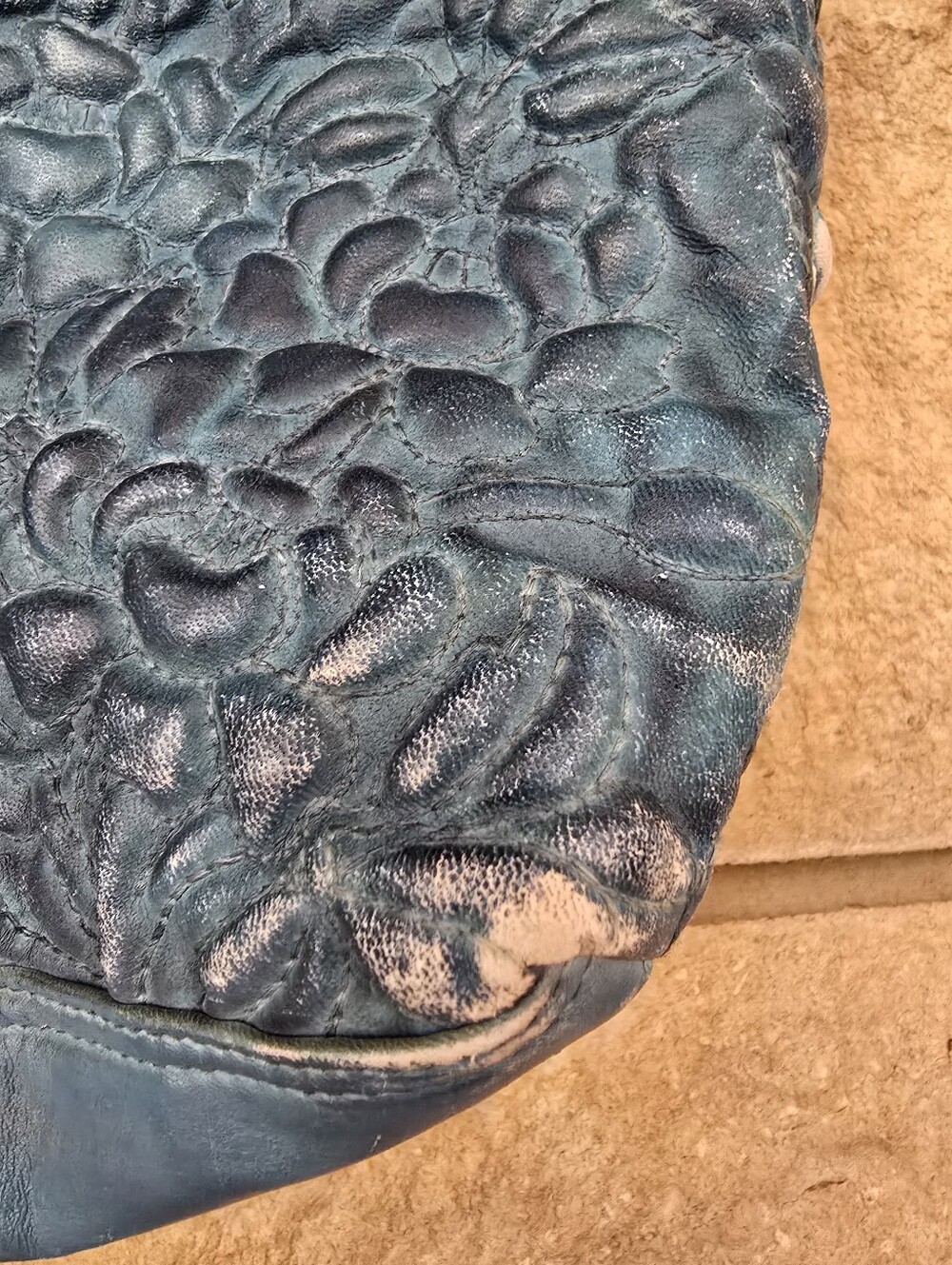 Anabaglish Blue Embossed Floral Leather Shoulder Bag Boho Sundance - Picture 7 of 16
